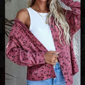 NWOT Ditsy Floral Flap Pocket Drop Shoulder Corduroy Jacket